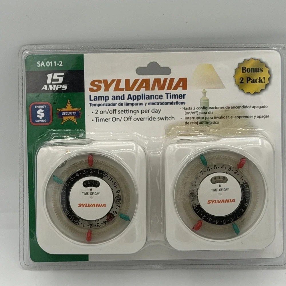 Sylvania SA011-2 Lamp & Appliance Timer 2 Pack Plug In 15A Daily On/Off Switch